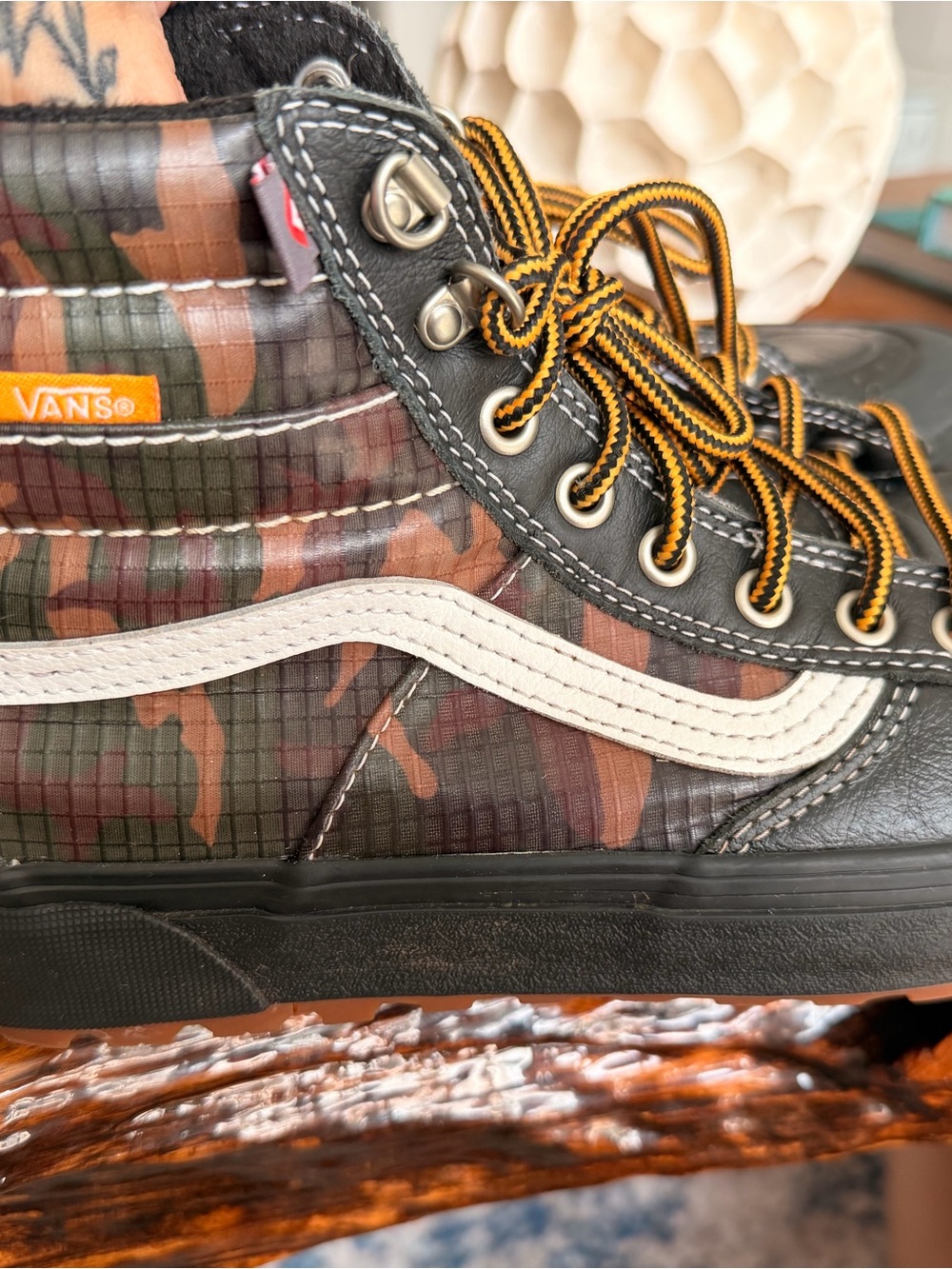 Vans Camo Sk8-Hi with Black Trim and White Stripe